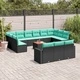 Градински диван от полиратан, 14 части, с възглавници, черен
