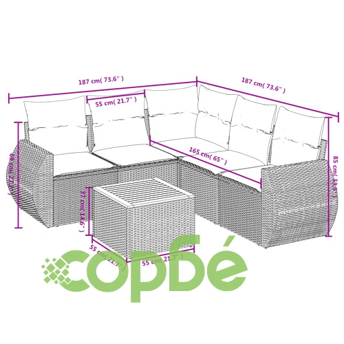 Модулен градински диван с възглавници 6 части PE ратан сив ➤ топ цена ➤ sorbe.bg