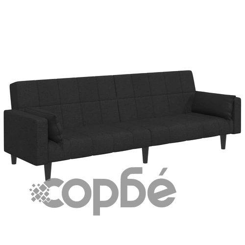 2-местен разтегателен диван с табуретка, Черен, 100% полиестер, 220 x 84,5 см ➤ топ цена ➤ sorbe.bg