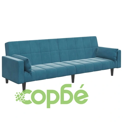 2-местно разтегателно канапе с табуретка, синьо кадифе, 220 x 100 см ➤ топ цена ➤ sorbe.bg