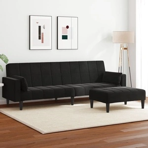 2-местно разтегателно канапе с табуретка от черно кадифе, 220 x 100 см