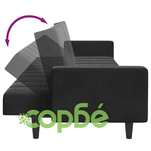 2-местно разтегателно канапе с табуретка от черно кадифе, 220 x 100 см ➤ топ цена ➤ sorbe.bg