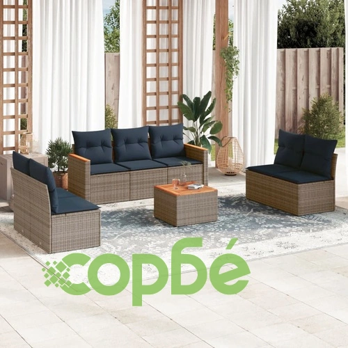 Градински комплект диван с възглавници PE ратан 8 части сив ➤ топ цена ➤ sorbe.bg