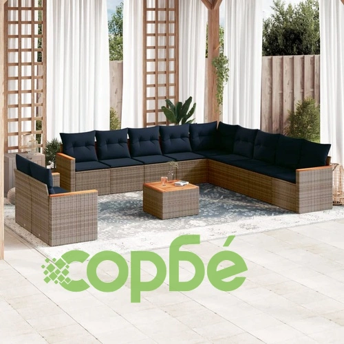 Градински комплект диван 12 части с възглавници сив полиратан ➤ топ цена ➤ sorbe.bg