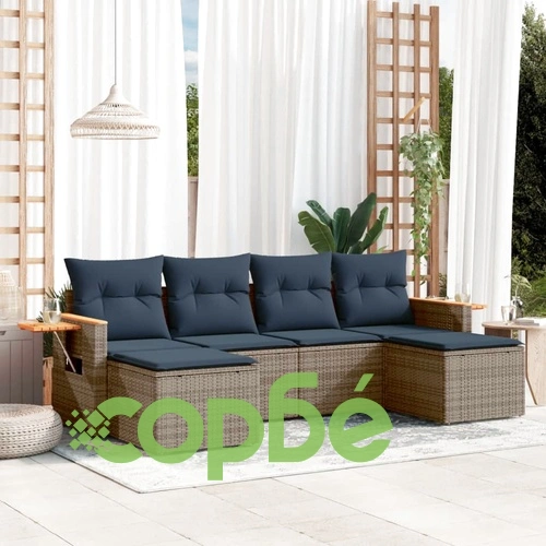 Градински комплект диван с възглавници 6 части полиратан сив ➤ топ цена ➤ sorbe.bg