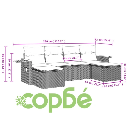 Градински комплект диван с възглавници 6 части полиратан сив ➤ топ цена ➤ sorbe.bg