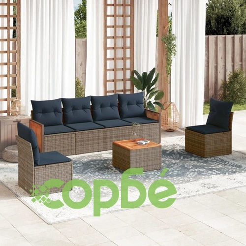 Градински диван комплект 7 части с възглавници PE ратан сив ➤ топ цена ➤ sorbe.bg
