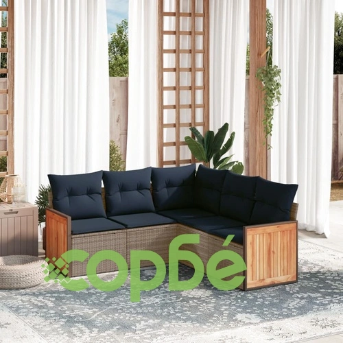 Градински диван 5 части с възглавници PE ратан сив 62x62x69 см ➤ топ цена ➤ sorbe.bg