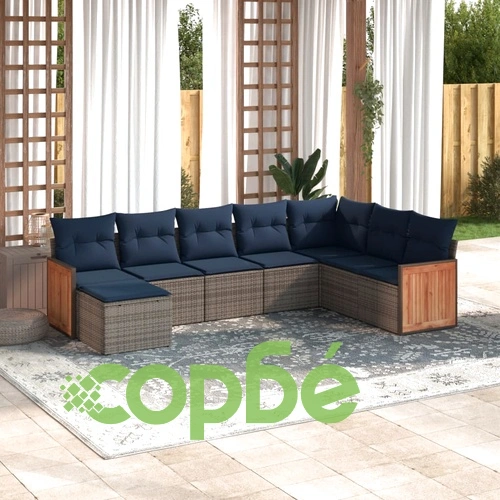 Модулен градински диван от полиратан, 8 части, сив с възглавници ➤ топ цена ➤ sorbe.bg