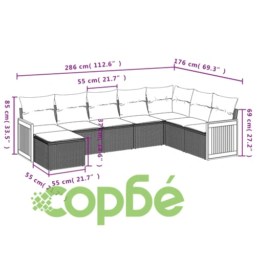Модулен градински диван от полиратан, 8 части, сив с възглавници ➤ топ цена ➤ sorbe.bg
