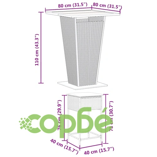 Луксозен градински бар комплект от 5 части с възглавници - черен полиратан и акациево дърво ➤ топ цена ➤ sorbe.bg