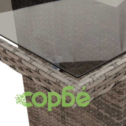 Комплект за хранене в градината от 7 части - сив поли-ратан със стъклен плот ➤ топ цена ➤ sorbe.bg