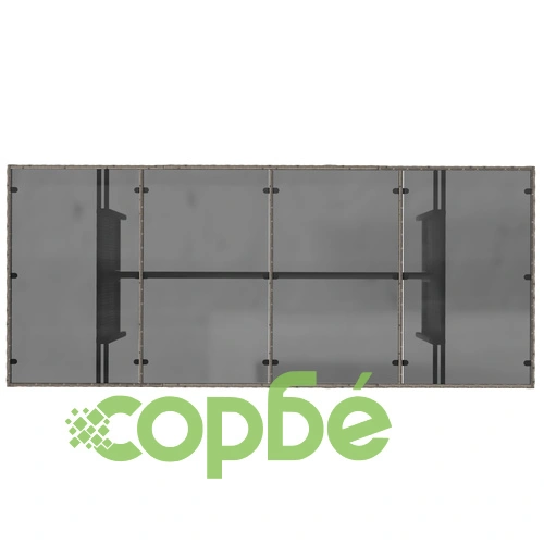 Комплект за хранене в градината от 7 части - сив поли-ратан със стъклен плот ➤ топ цена ➤ sorbe.bg