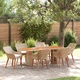 Комплект за хранене в градината от 7 части с бежов полиратан и акациева дървесина