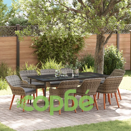 9 Части Градински Комплект за Хранене от Сив Поли Ратан ➤ топ цена ➤ sorbe.bg