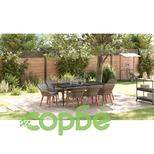 9 Части Градински Комплект за Хранене от Сив Поли Ратан ➤ топ цена ➤ sorbe.bg