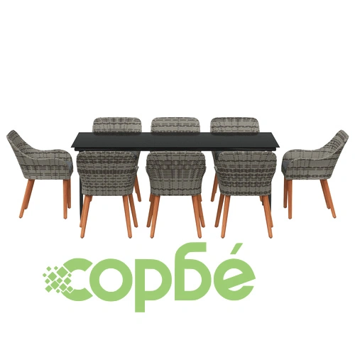 9 Части Градински Комплект за Хранене от Сив Поли Ратан ➤ топ цена ➤ sorbe.bg