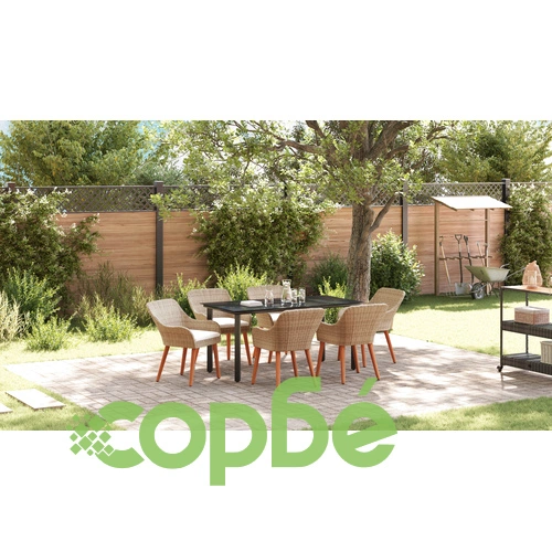 Комплект градинска трапезария 7 части от поли ратан в бежов цвят ➤ топ цена ➤ sorbe.bg