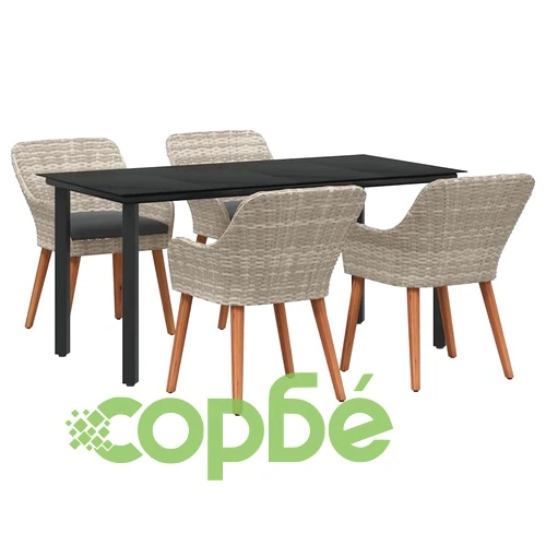 Трапезен комплект от полиратан 5 части светлосив 160x80 см ➤ топ цена ➤ sorbe.bg