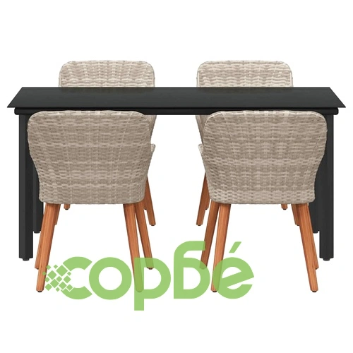 Трапезен комплект от полиратан 5 части светлосив 160x80 см ➤ топ цена ➤ sorbe.bg