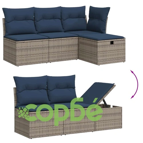 5-частен градински комплект мебели с възглавници, полиратан, сив ➤ топ цена ➤ sorbe.bg