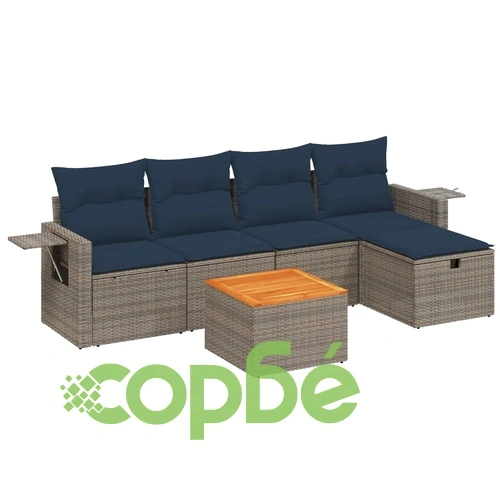 Градински комплект мебели 6 части с възглавници полиратан сив ➤ топ цена ➤ sorbe.bg