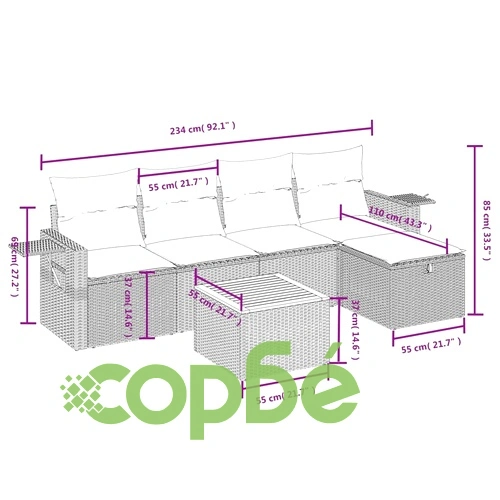 Градински комплект мебели 6 части с възглавници полиратан сив ➤ топ цена ➤ sorbe.bg