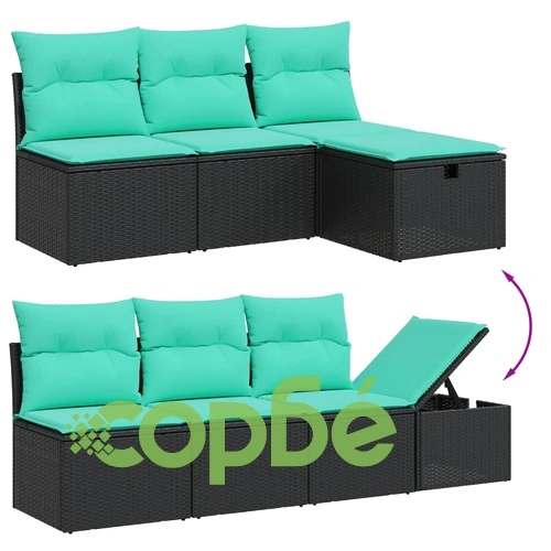 Градински комплект диван от черен полиратан с възглавници - 8 части ➤ топ цена ➤ sorbe.bg