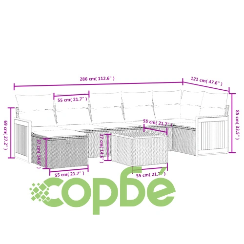 Градински комплект диван от черен полиратан с възглавници - 8 части ➤ топ цена ➤ sorbe.bg