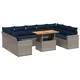 Градински диван от полиратан с възглавници, 10 части, сив