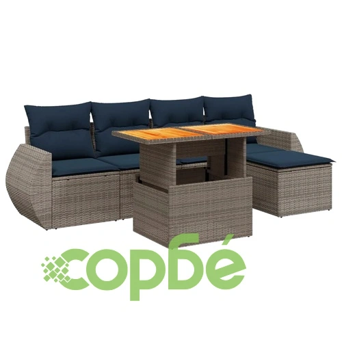 Градински диван с възглавници от полиратан, 6 части, сив ➤ топ цена ➤ sorbe.bg