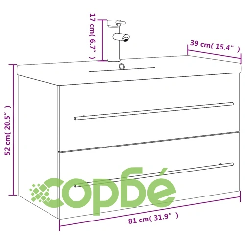 Шкаф за мивка за баня с вградена керамична мивка 80 см, бетонно сив ➤ топ цена ➤ sorbe.bg