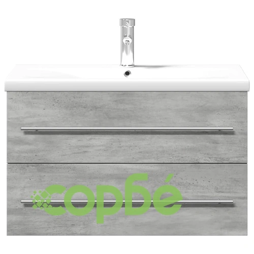 Шкаф за мивка за баня с вградена керамична мивка 80 см, бетонно сив ➤ топ цена ➤ sorbe.bg
