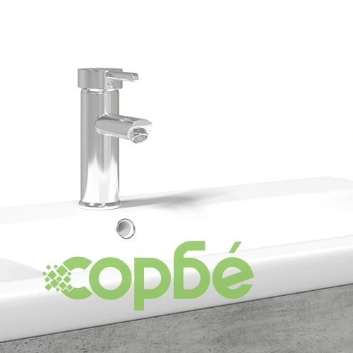 Шкаф за мивка за баня с вградена керамична мивка 80 см, бетонно сив ➤ топ цена ➤ sorbe.bg