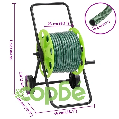 Макара за маркуч с колелца 30м PVC 0,75 зелена с комплект фитинги ➤ топ цена ➤ sorbe.bg