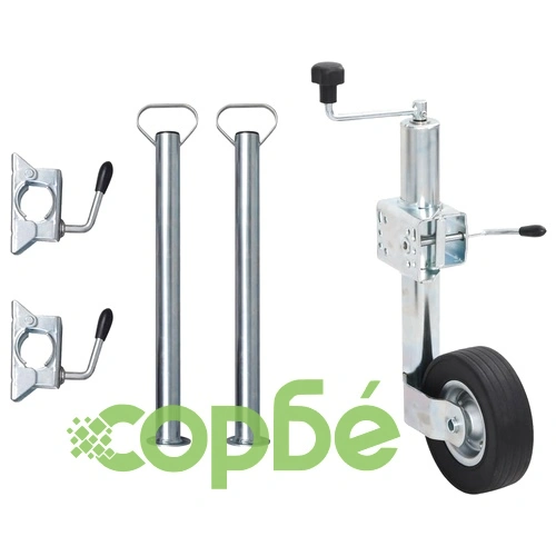 Крик за ремарке 60 мм с колело, 2 опорни тръби и 3 скоби от поцинкована стомана ➤ топ цена ➤ sorbe.bg