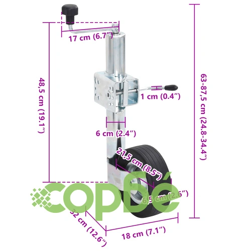 Крик за ремарке 60 мм с колело, 2 опорни тръби и 3 скоби от поцинкована стомана ➤ топ цена ➤ sorbe.bg