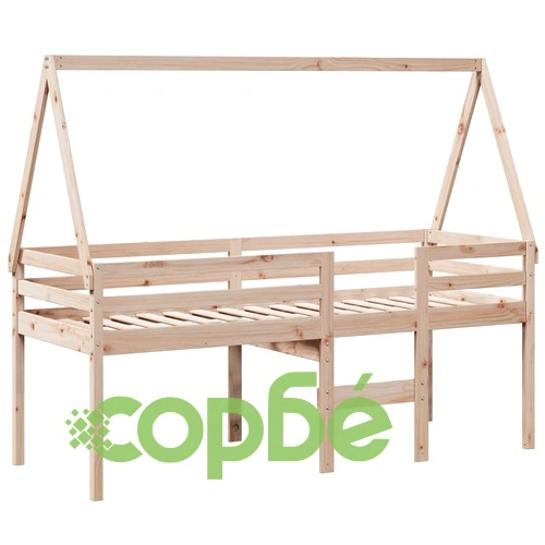 Високо легло с покрив от масивна борова дървесина, 80x200 см ➤ топ цена ➤ sorbe.bg