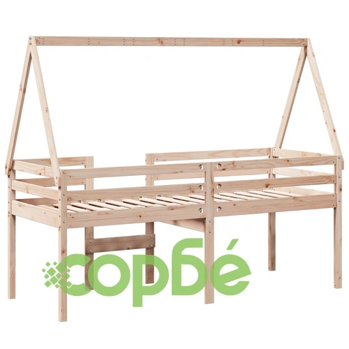 Високо легло с покрив от масивна борова дървесина, 80x200 см ➤ топ цена ➤ sorbe.bg