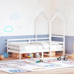 Детско дневно легло с покрив от масивно борово дърво, бяло, 90x190 см