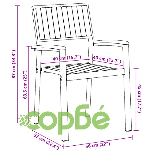 Комплект от 6 стола за градина с метална рамка и седалка от масивна акация, сиви ➤ топ цена ➤ sorbe.bg