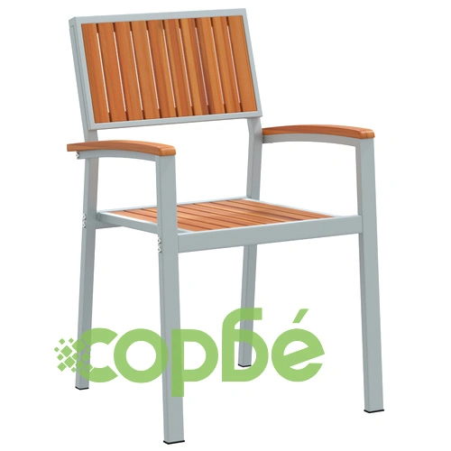 Комплект от 6 стола за градина с метална рамка и седалка от масивна акация, сиви ➤ топ цена ➤ sorbe.bg