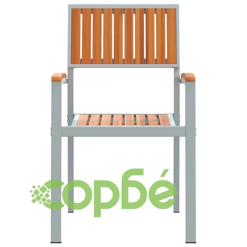 Комплект от 6 стола за градина с метална рамка и седалка от масивна акация, сиви ➤ топ цена ➤ sorbe.bg