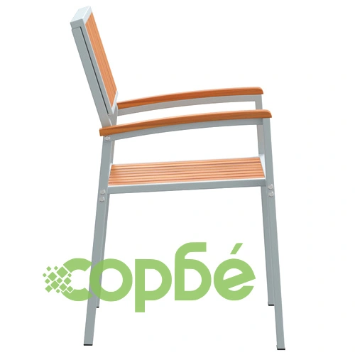 Комплект от 6 стола за градина с метална рамка и седалка от масивна акация, сиви ➤ топ цена ➤ sorbe.bg