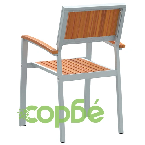 Комплект от 6 стола за градина с метална рамка и седалка от масивна акация, сиви ➤ топ цена ➤ sorbe.bg