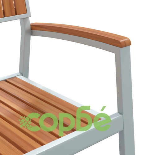 Комплект от 6 стола за градина с метална рамка и седалка от масивна акация, сиви ➤ топ цена ➤ sorbe.bg