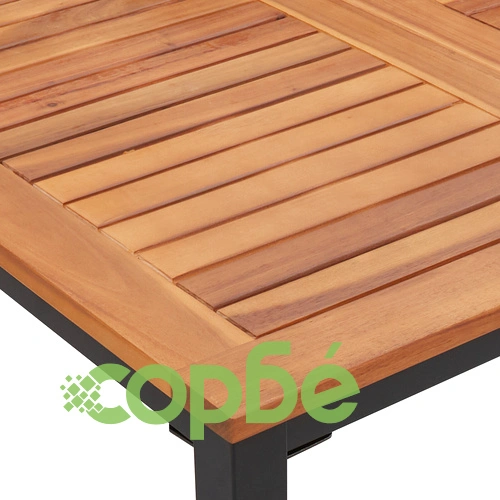 Комплект за хранене в градината 5 части - Черна метална маса 150x90x75 см с 4 стола от метал и дърво ➤ топ цена ➤ sorbe.bg