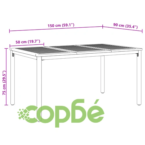 Комплект за хранене в градината 5 части - Черна метална маса 150x90x75 см с 4 стола от метал и дърво ➤ топ цена ➤ sorbe.bg