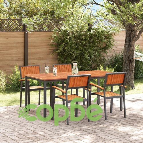 5-Часов комплект за градинско хранене - Черен, Метална рамка и Дървен плот 180x90x75 см ➤ топ цена ➤ sorbe.bg