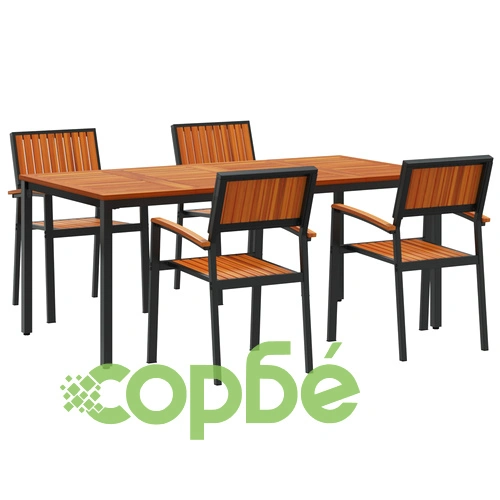 5-Часов комплект за градинско хранене - Черен, Метална рамка и Дървен плот 180x90x75 см ➤ топ цена ➤ sorbe.bg